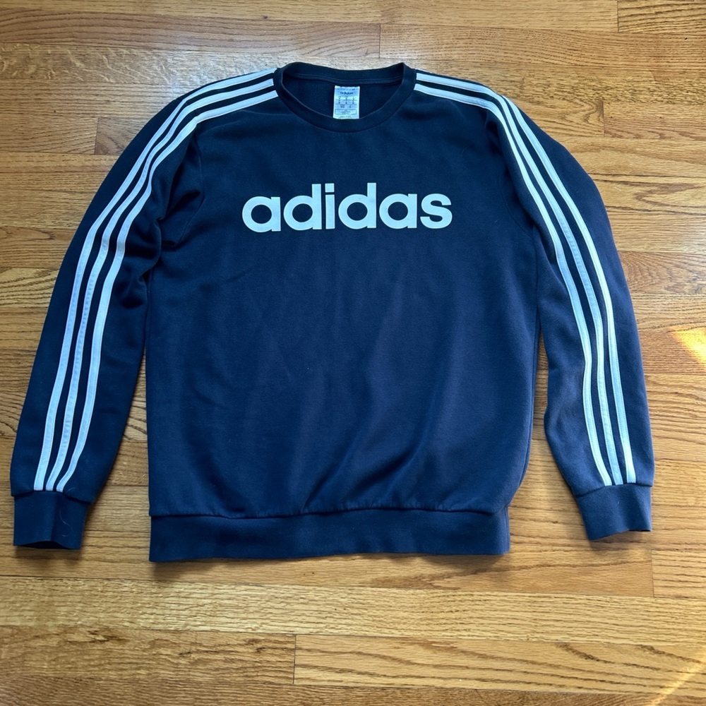 Adidas Blue Crewneck Sweater with Classic Stripes
